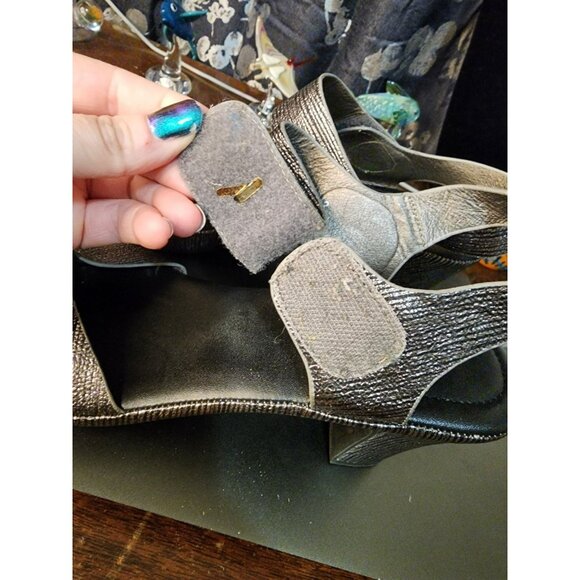 Patrizia By Spring Step Dade Sandals Size 42 US 10.5-11 Pewter Heels Ankle Strap - Picture 7 of 11